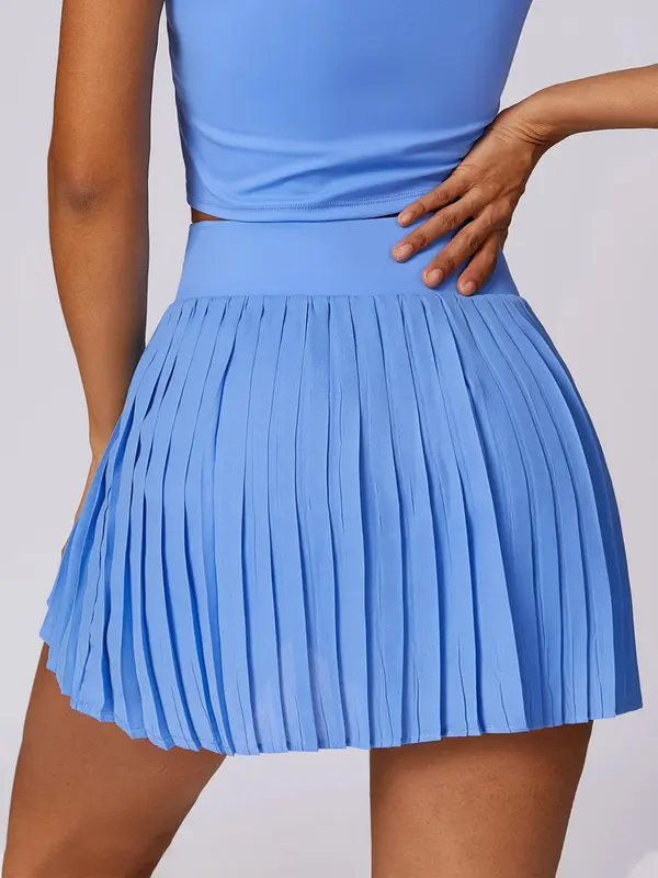 Women's 2 in 1 Pleated Pocket Sports Skort, Solid Color High Stretch Skirt for Tennis Gym Workout, Ladies Sportswear for All Seasons, Golf Attire, Activewear, Golf Attire 5