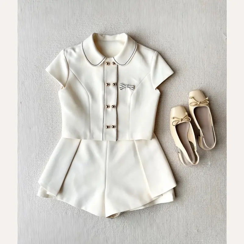 Set bộ đồ nữ áo croptop cổ sen đính nơ phối quần váy form xòe bồng cách điệu tiểu thư Linly Store 8
