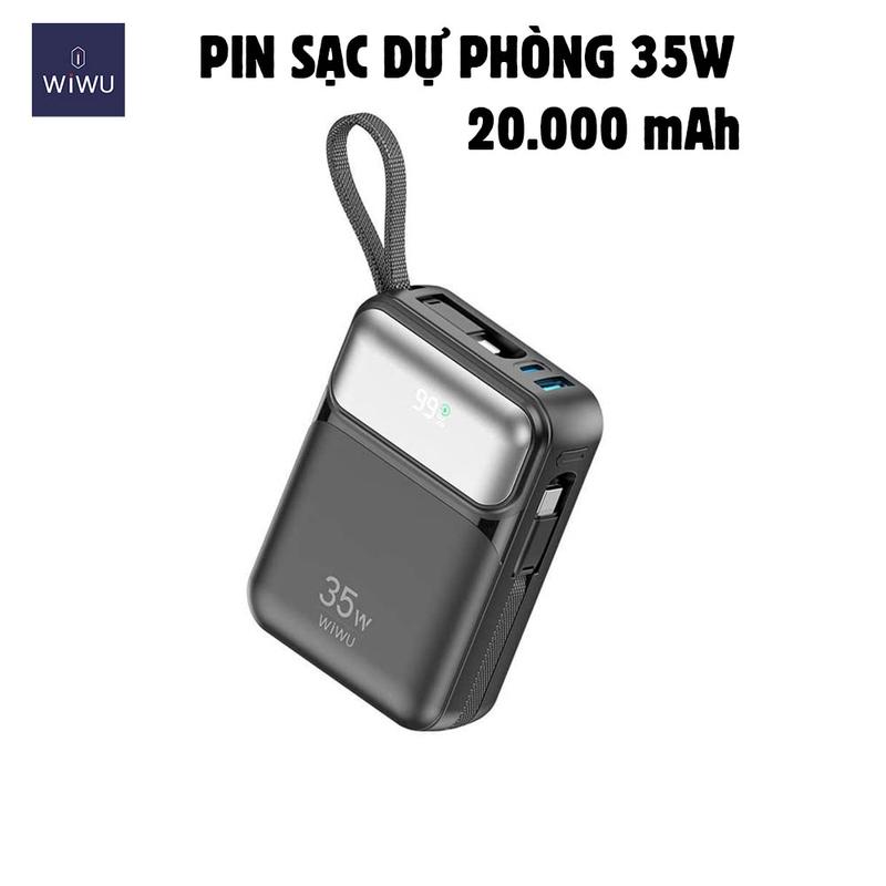 Pin sạc dự phòng WIWU Wi-036 20.000mAh, công suất 35W có kèm dây Lightning và Type C bọc dù