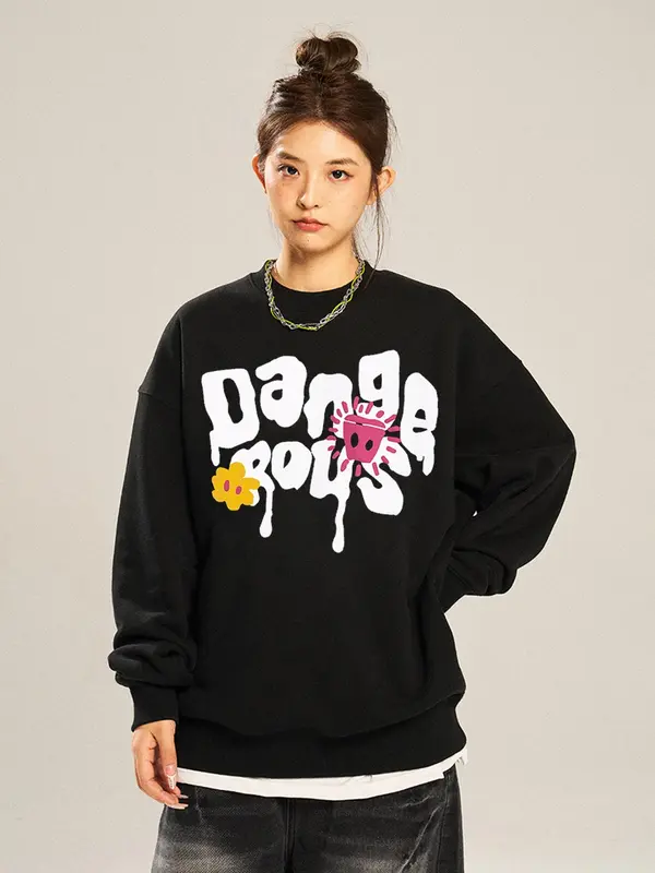 Lives - Áo Sweater Nỉ Bông Nam Nữ Trơn Form Rộng Cotton Unisex, Áo Khoác Hoodie Oversize Trend Thu Đông -Flower Slime 2