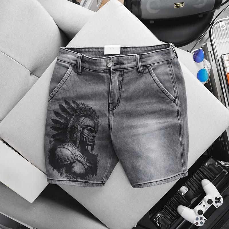 Quần short jean ngố nam túi chéo xám in hoạ tiết độc đáo Đen Menswear