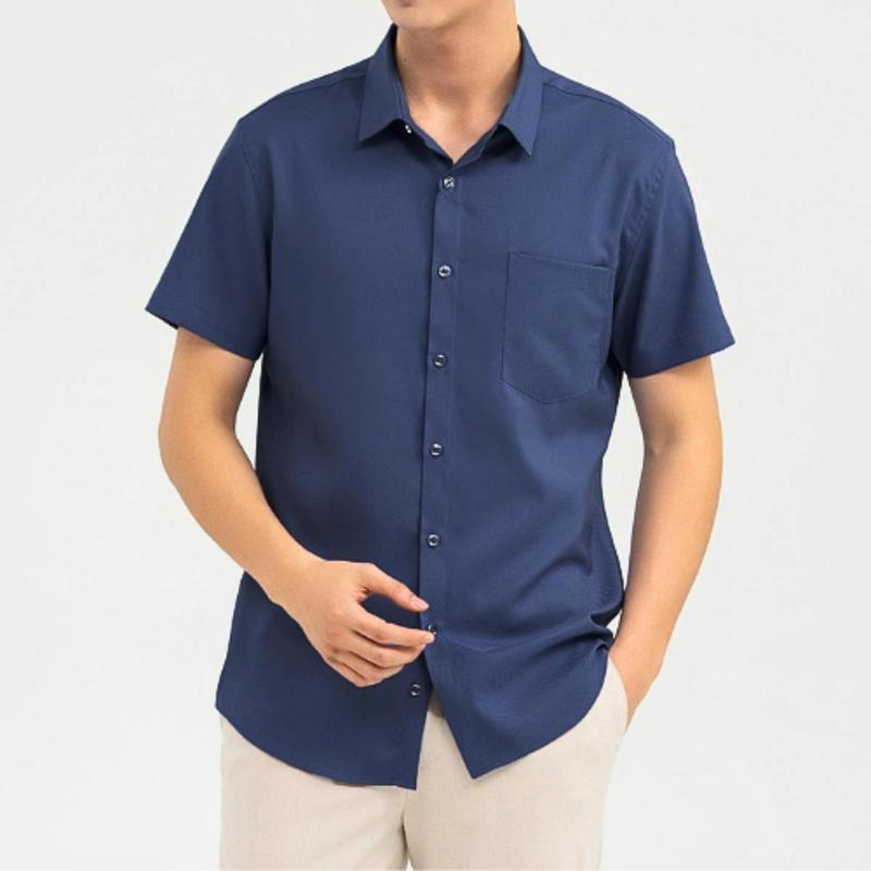 Áo sơ Mi Nam tay Ngắn trơn 1 túi chuẩn công sở vải lụa chéo cao cấp thoáng mát chống nhăn sơmi Menswear Jean Shirt ● [tay ngắn] trắng tinh khiết sang trọng