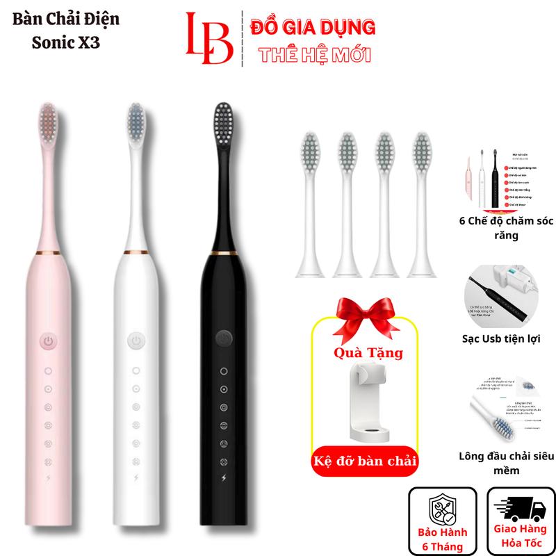 Bàn chải đánh răng điện Sonic X3 Plus,bàn chải điện chăm sóc răng trắng bóng,bàn chải lông mềm 2024 Trắng Răng kemđánhrăng củatháicông có sạc không dây x3-màu trắng chế độ làm trắng