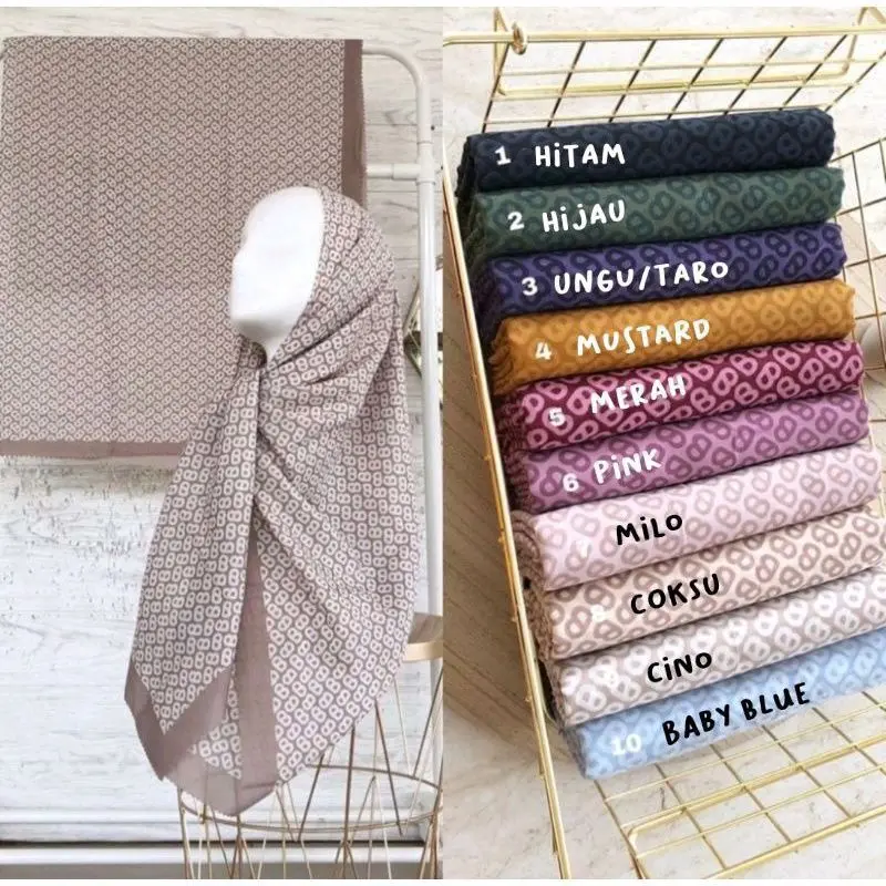 Hijab voal motif BUTTON / hijab deenay voal motif  Kerudung  Segi  Empat Square semua kegiatan rose