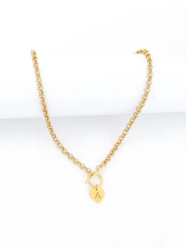 Heart Hollow Out Initial Pendant Necklace, Stainless Steel Chain Statement Necklace for Women with OT Buckle, Elegant Fashion Jewelry for Party, Daily Decor, Trendy All-match & Exquisite Jewelry for Birthday Gift, Girlfriend Gifts 3