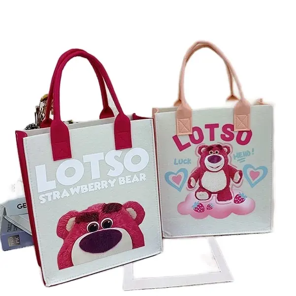 Túi xách nữ hình chữ Nhật vải nỉ họa tiết hoạt hình dễ thương cho bé  - hoa, nữ  Bag Đeo Vai, màu kem,