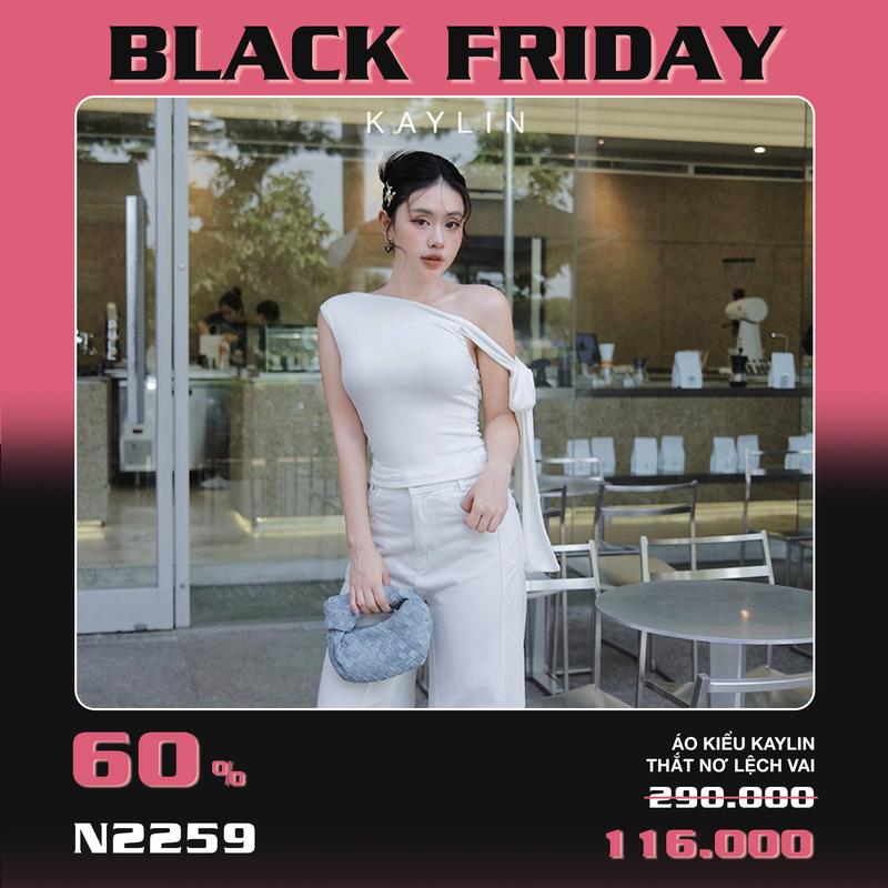 [BLACK FRIDAY 60]  Áo kiểu KAYLIN trễ vai phối nơ thắt lệch chất vải cotton thun lụa phong cách gợi cảm - N2259 Nữ Women