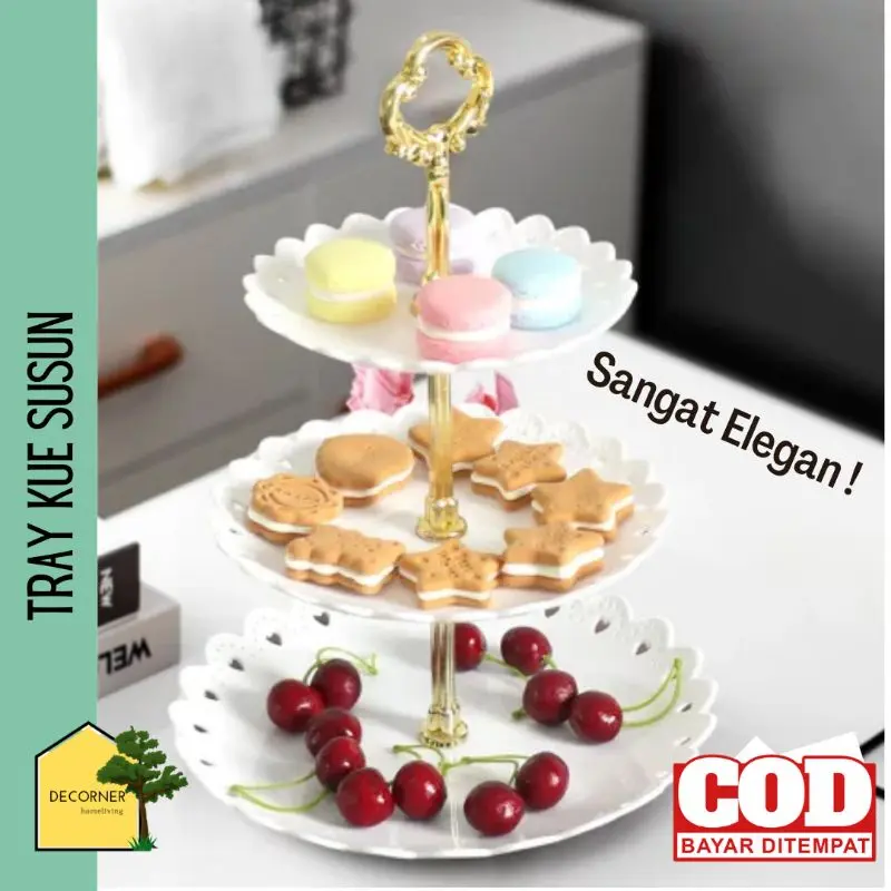 Kitstorm Piring Saji 3 Susun Untuk Kue Cupcake Display Plate Stand Piring Saji Pesta Buah