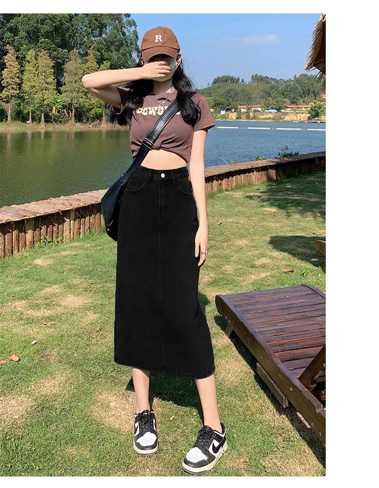 Product Introduction of Chân Váy Denim, Phong Cách Thường Ngày Xẻ Lưng, Dành Cho Phụ Nữ, Dài Trung Bình Thiết Kế Cổ Điển Cạp Cao, Chân Váy Bodycon Hàng Mới Về 7