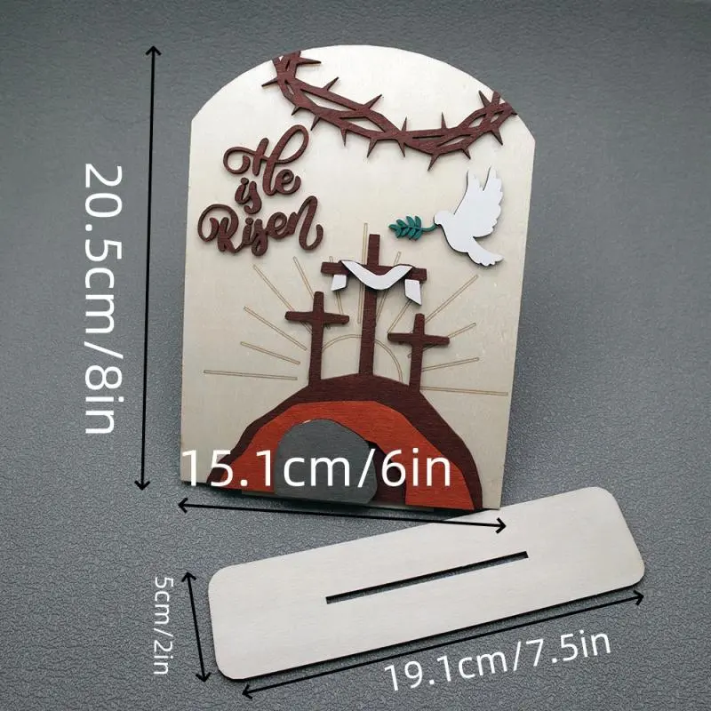 Cross & Tomb Design Wooden Ornament, 1 Count Creative Desktop Decoration, Easter Decoration for Home Living Room Bedroom, Home Decor 1