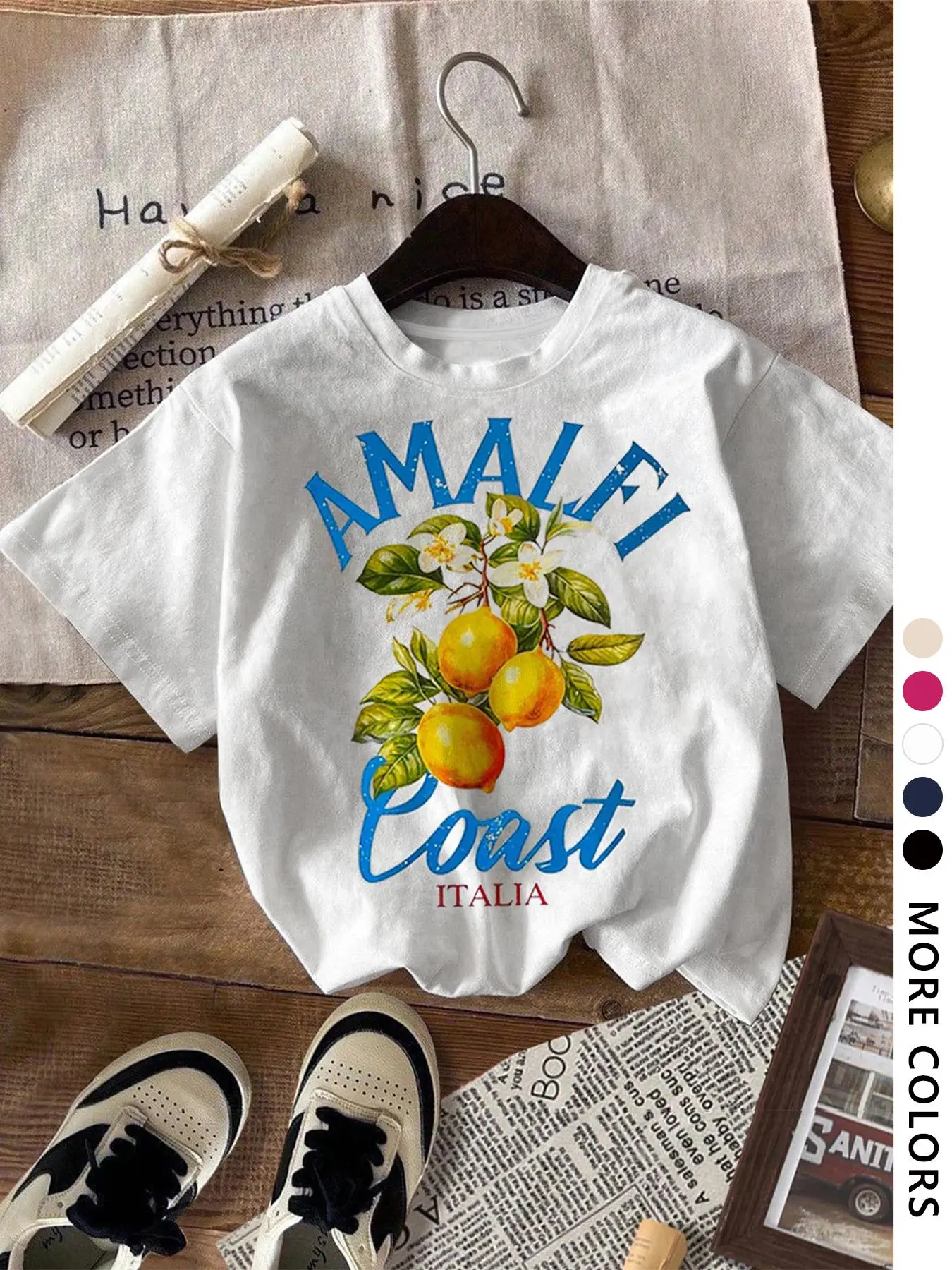 Women's Lemon Graphic Print Round Neck Tee, Fashion Casual Short Sleeve T-shirt, Ladies Summer Clothes for Daily Wear, Top