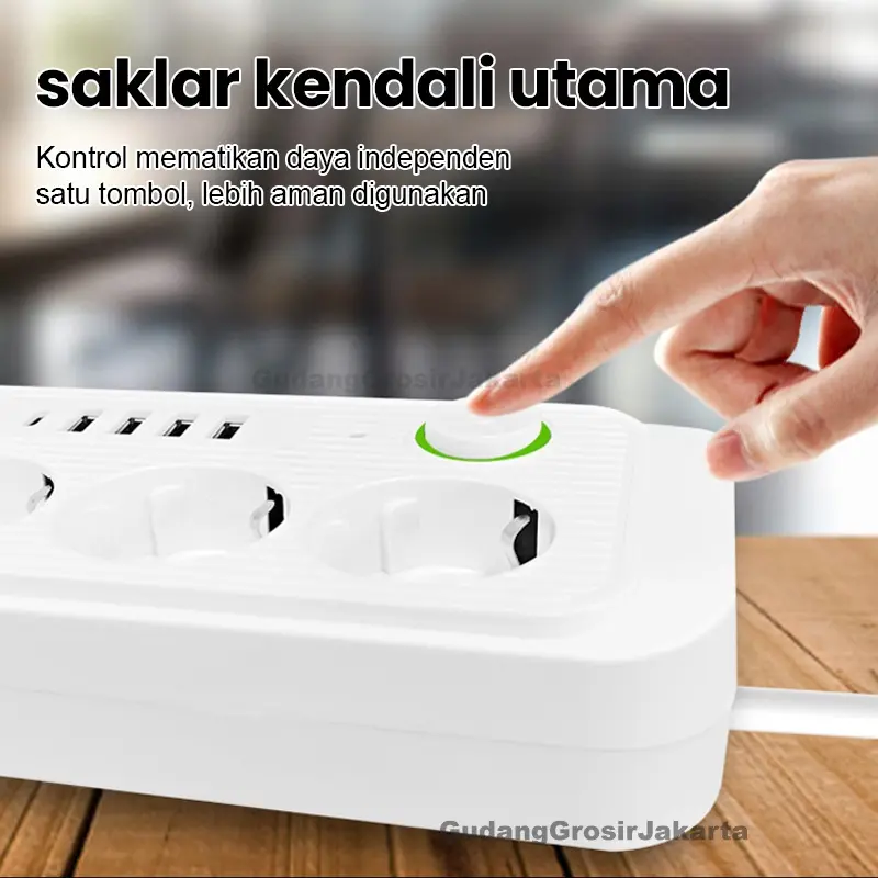 2500W Stop Kontak USB Kabel Serbaguna Multiguna Panjang 2 Meter Original Power Socket 3 Colokan+ 1 TYPE-C + 4 USB Putih/Hitam Tembaga 5