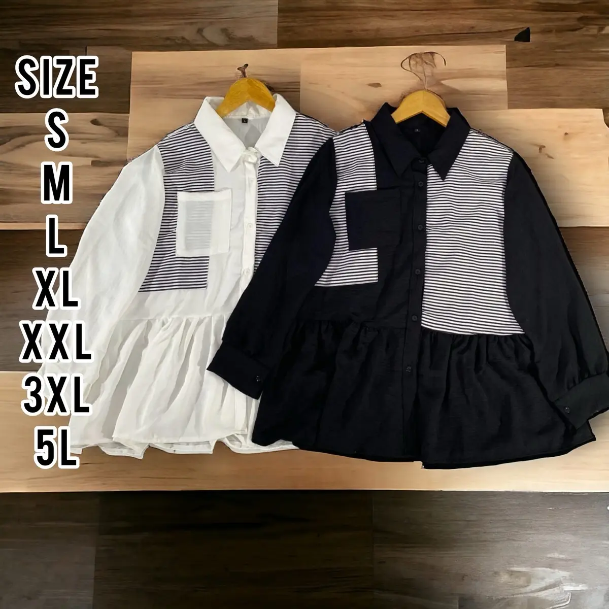 Mizuka Shirt - Kameja Salur - Atasan Wanita - Kameja Jumbo - Size S M L XL XXL 3XL 5L - Kameja Terbaru - Outfit Wanita - Santai - Top Atasan Wanita Baju Panjang Linen