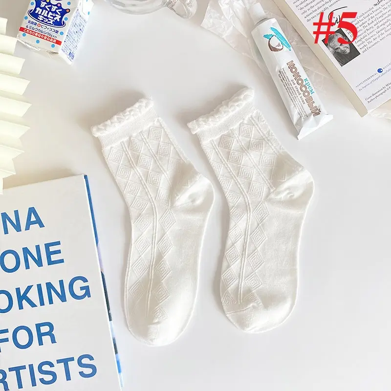 Tất cổ cao, vớ cổ cao nữ trắng vải cotton M08 6