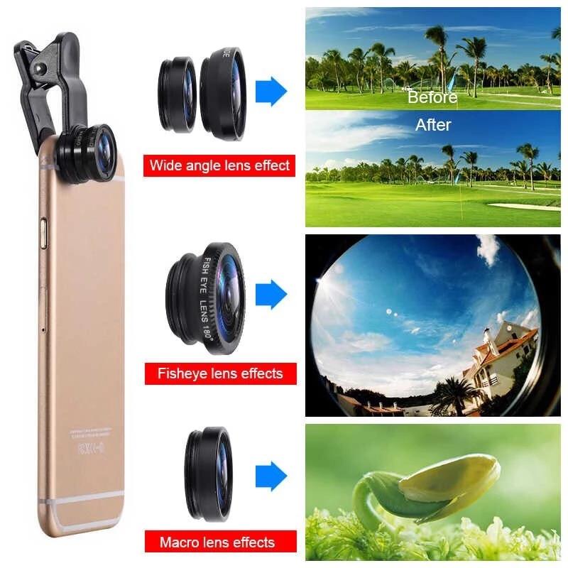 Product Introduction of 3 in 1 Fisheye Phone Lens Wide Angle Zoom Lens Fish Eye Macro Lenses Camera Kits With Clip Lens On The Phone For All Smart Phone 2