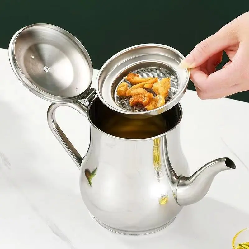 Funnycook Teko Minyak, kopi Oil Pot, Teh Stainless Anti karat/Ukuran 700ML & 900ML murah Penyaring Minyak 3