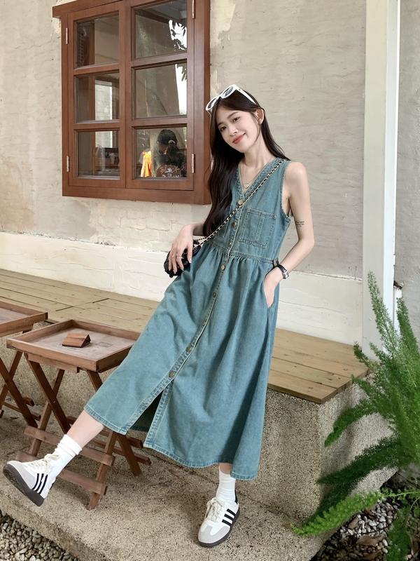 Product Introduction of Y. French Style Temperament V-neck, Vest Denim Dress Casual Womenswear 7