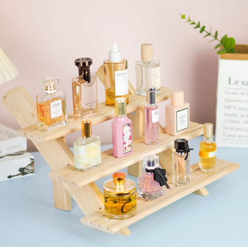  Kệ gỗ 3 Tầng trưng bày trang trí mô hình nước hoa bằng gỗ cao su để bàn 