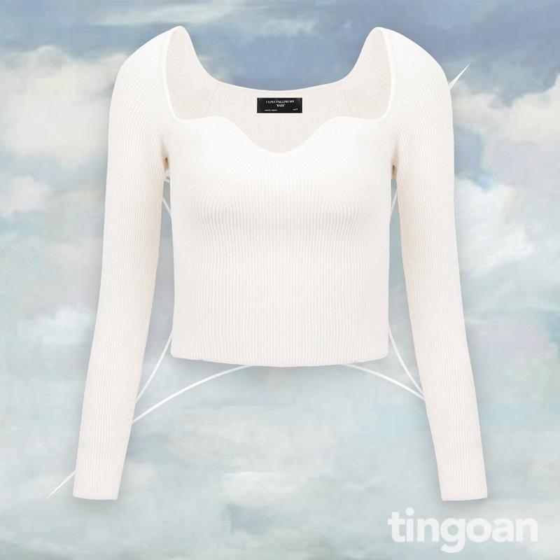 TINGOAN x TIKTOKSHOP - Áo len xù dài tay cổ lượn viền TIFFANY TOP phiên bản mới nhất tháng 8 năm 2024