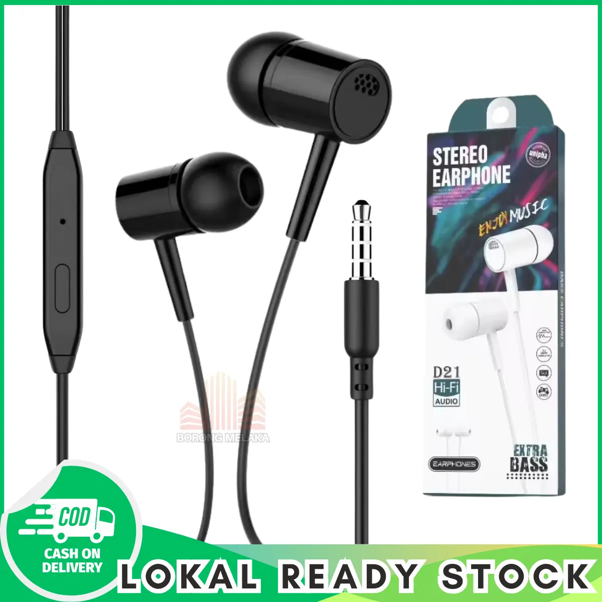 Tai nghe kim loại, D21, Âm thanh nổi Extra Bass, Có Micro, Khử tiếng ồn, Dây trong tai, Máy trợ thính, Tai nghe, Thông Dụng, với máy trợ thính
