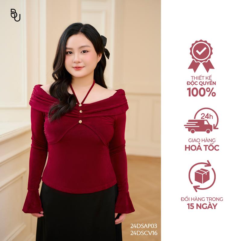 Áo trễ vai nhún ngực dây yếm BIGSIZE (55kg đến 95kg) – 24DSAP03 - [BUstu Bigsize]