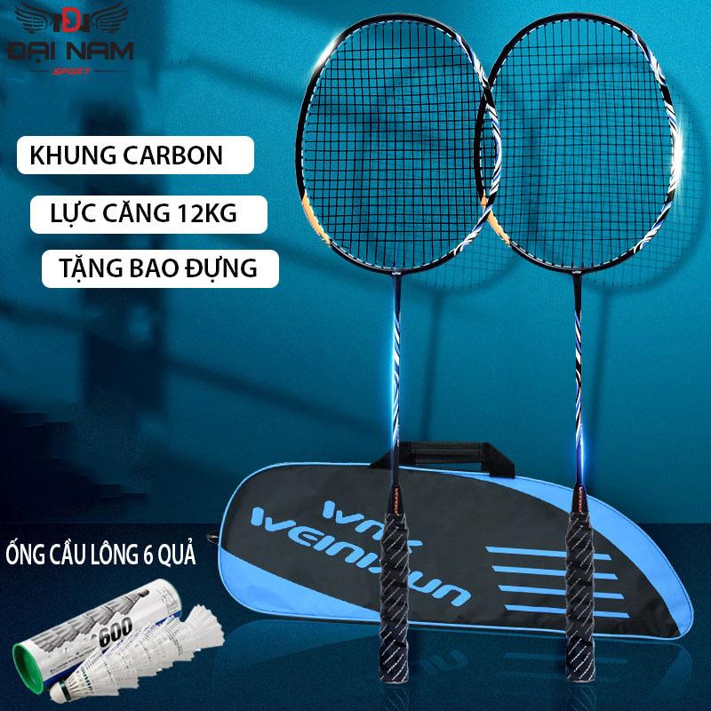 Bộ 2 Vợt Cầu Lông Khung Carbon 710 Lực Căng 10.5kg 24LBS Đại Nam Sport + Tặng Túi Đựng Vợt