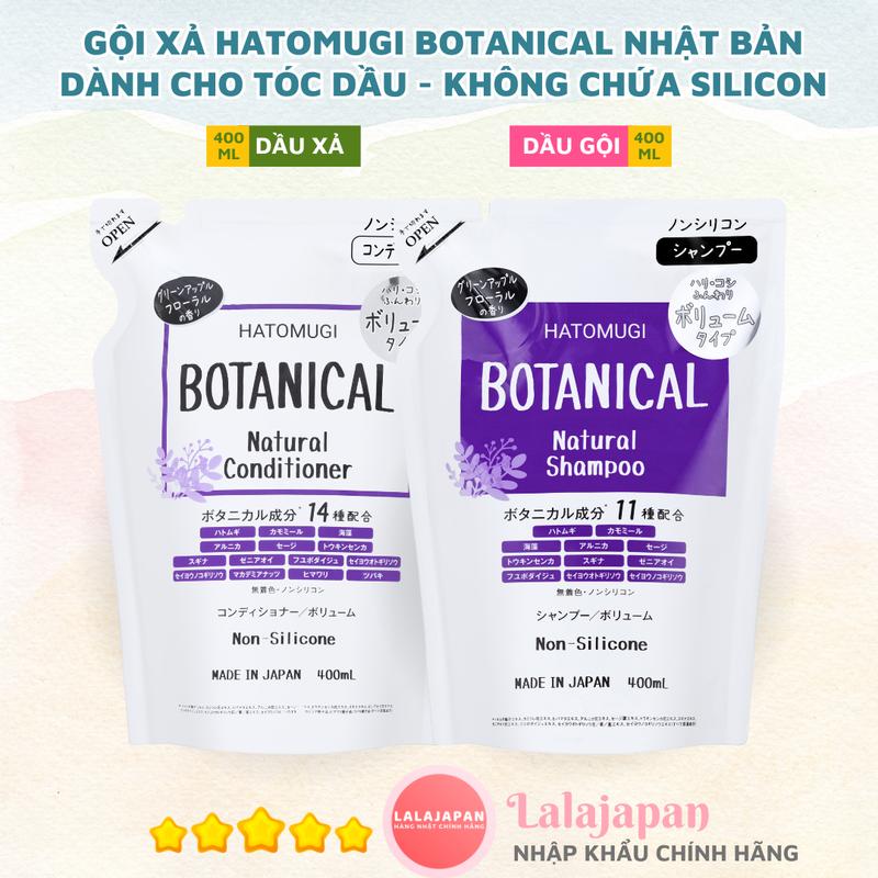 Dầu Gội và Dầu Xả Hatomugi Botanical Nhật Bản 400ml không chứa silicon, Gội xả Botanical mẫu tím dành cho tóc dầu
