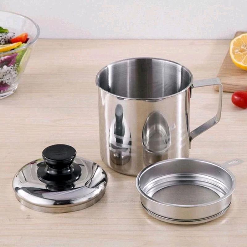 WADAH SARINGAN MINYAK  1.3 LITER STAINLESS STEEL GELAS PENYARING AMPAS SISA 2