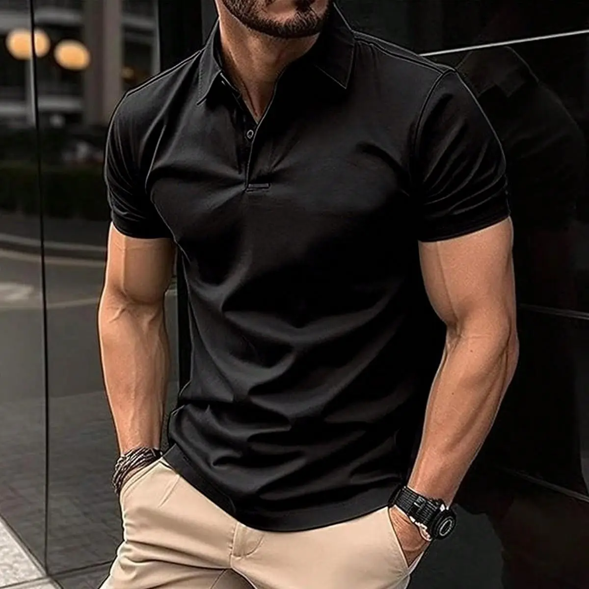 San Paulo Men's Ribbed Knit Premium Polo Rome Black Shirt for Elegant Style and Lasting Quality
