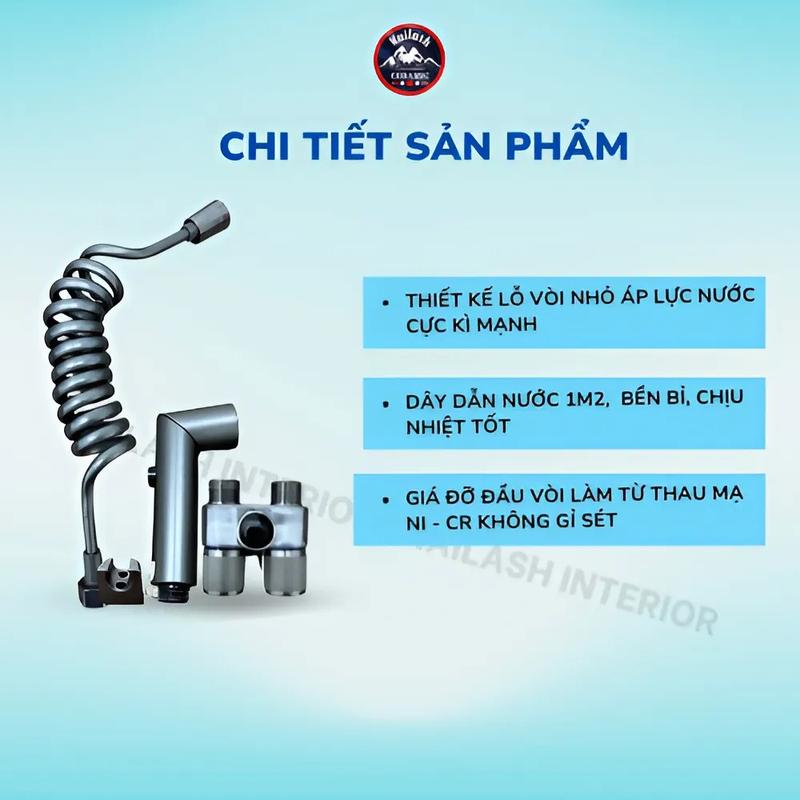 Bộ vòi xịt vệ sinh tăng áp 2 chế độ xoay cao cấp có đi kèm van gốc chia nước bảo hành 2 năm - KAILASH INTERIOR 8