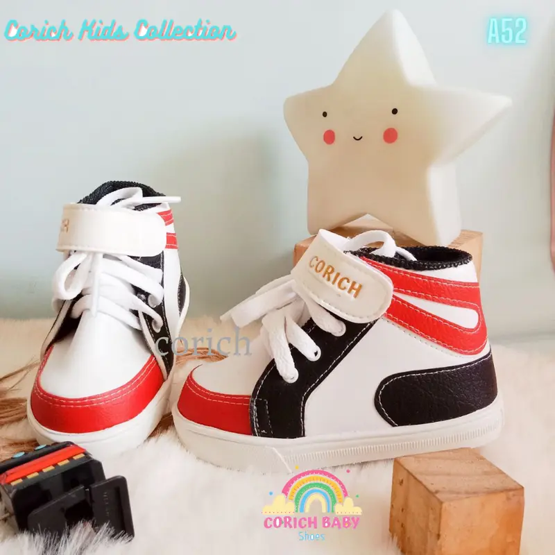BAYAR DI TEMPAT - CORICH - A52 - SEPATU ANAK - JORDAN - PREWALKER - ANAK -  BAYI USIA 11 - 24 BULAN - LAKI LAKI - BABY SHOES - SNEAKERS - BOOTS - SOL PUTIH - BELAJAR JALAN - PERGELANGAN KAKI 3