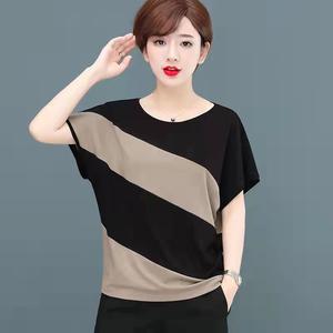 M-5XL Plus Size Loose Bat shirt Women T-shirt Dolman sleeve Stitching Batwing sleeve fashion Short sleeve Fat Ladies shirt tops