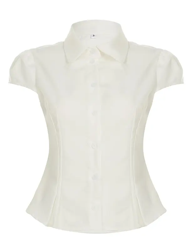 Women's Plain Collared Shirt, Casual Short Sleeve Top for Summer, Fashion Women's Top for Daily Wear, Blouse 7