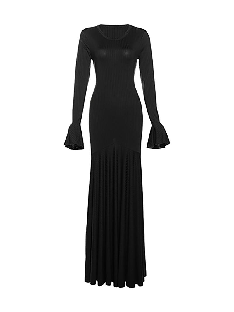 Product Introduction of Women's Plain Lace Up Flounce Sleeve Dress, Casual Round Neck Long Sleeve Maxi Dress for Spring & Fall, Women's Clothing for Daily Wear, Long Sleeve Dresses 7