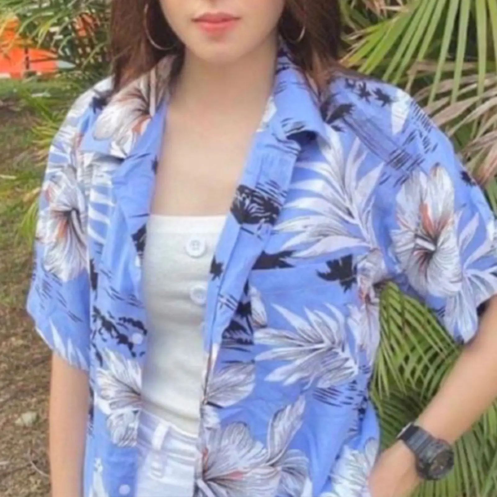 Bán chạy Áo Sơ Mi Hawaii, Nam Và Nữ, Tay Ngắn, Phong Cách Hàn Quốc, Cài Cúc