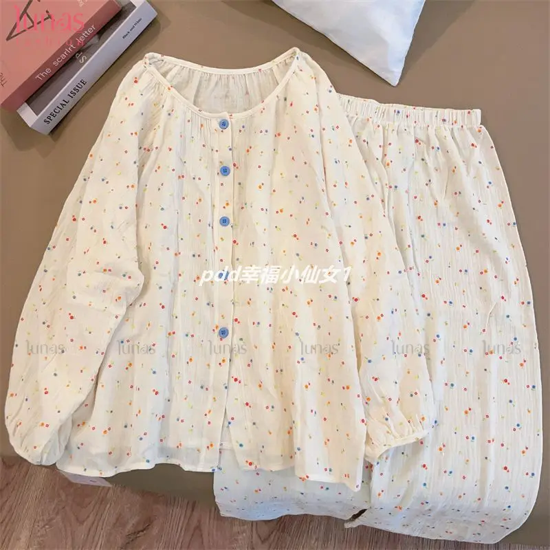 Bộ Đồ Ngủ Hoa, Phong Cách Ngọt Ngào Dành Cho Nữ, Hàng Mới Về Mùa Xuân Và Mùa Thu, Quần Dài Tay, Phong Cách Ins, Phong Cách Nhật Bản, Thích Hợp Cho Học Sinh, Bộ Đồ Mặc Nhà, Có Thể Mặc Ngoài Trời