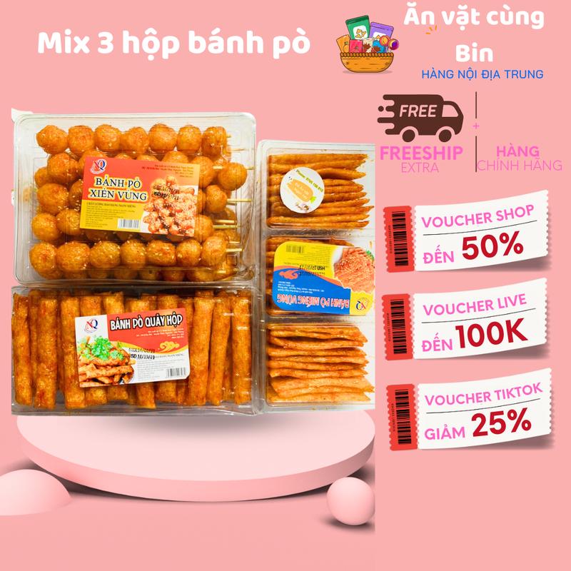 ComBo 3 loại bánh bò xiên vừng bánh pò miếng bánh pò quẩy hộp Cay Ăn Vặt
