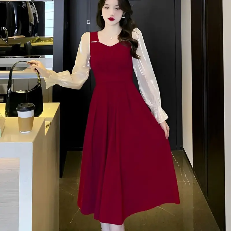 Bless Naomi Dress Midi Vintage Wanita Style Square Neck Lengan Balon Scuba Baju  Gaun  Pesta  Panjang 3