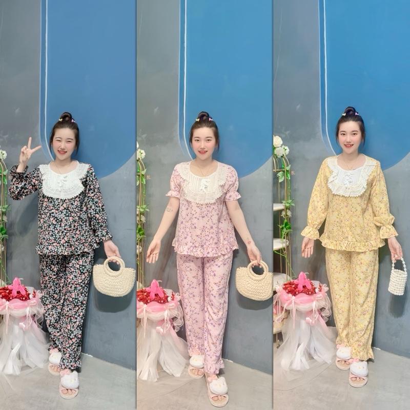 M131-Đồ Bộ Ngủ Pijama Họa Tiết Hoa Nhí Tay Ngắn/Dài Chất Lụa Bảo Anh Dễ Thương Cho Các Nàng Nữ Quần Ngủ Áo Ngủ Nhung Women Loang Ong