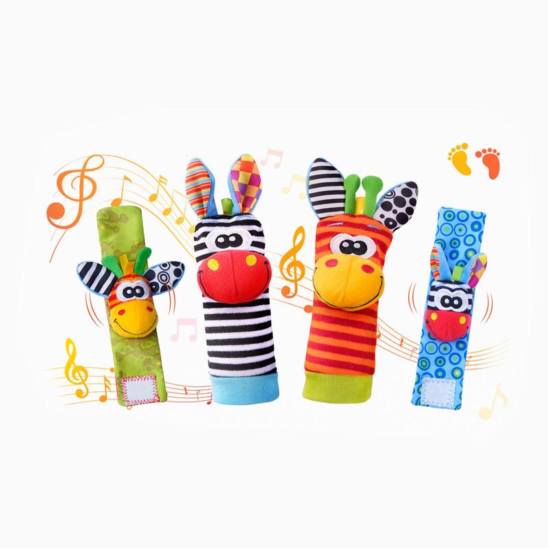 Cute Animal Wrist Rattles & Foot Finder Socks for Baby, Colorful Baby Wrist Rattle Foot Finder Toys, Toddler Rattle Socks, Feet Leg Ankle Sock, Toys for Mummy Time, Baby Toys,  Kids Toys,  Toddler Sensory Kit 0