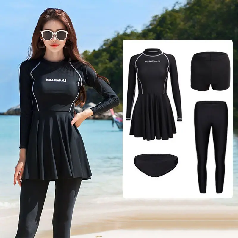 Bộ Đồ Lặn, Phong Cách Hàn Quốc, Dành Cho Nữ, Quần Dài Tay, Chống Nắng, Nhanh Khô, Da Lặn Ống Thở, Lướt Sóng, Áo Tắm Xẻ Tà, Dáng Ôm, Bộ Sưu Tập 2024
