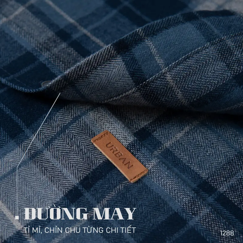 Áo sơ mi Flannel kẻ nam URBAN Menswear Nhung Shirt có túi ngực, chất vải Flannel mềm mịn, button down trẻ trung, năng động, phom slim vừa vặn NO.1288, mau xanh aonam  dep 4