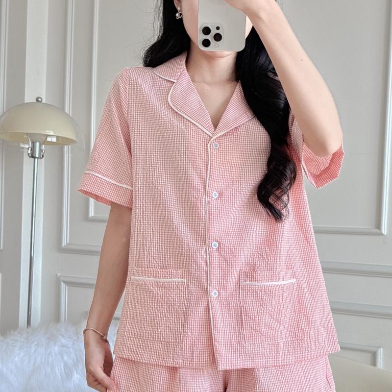 Pyjama caro nhí hồng baby bận nhà cho nữ chất vải cao cấp nhiều màu dáng rộng hàng thiết kế  cho nữ BY DEADESIGNHOUSE 0