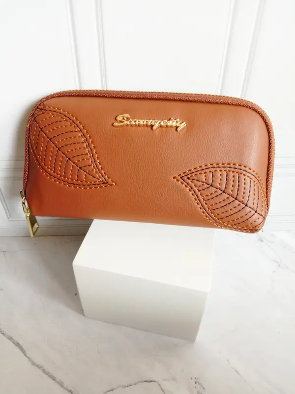 Dompet Resleting Oval Wanita Leaves Import Lucu / Dompet Panjang 1 Resleting #C05 Kulit PU Polos Dompet Panjang Dompet Kartu 3