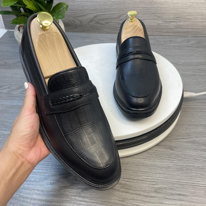 CA32 Giầy Lười Da Nam Penny Loafer Đen Dây Băng Bện Đế cao 5cm lùi 1 size so với giày thể thao Nhung