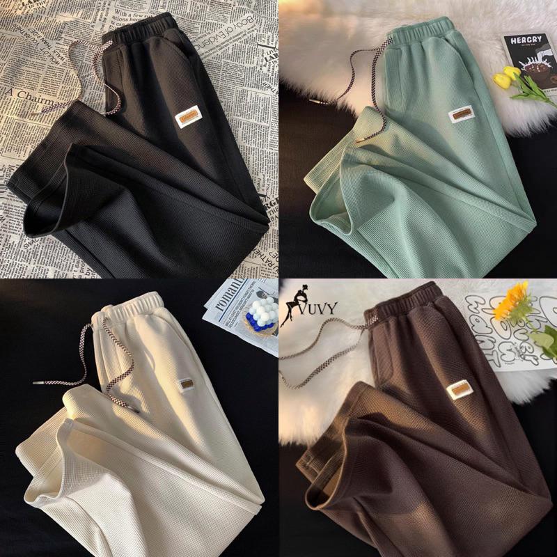 Quần Ống Rộng Logo Chất Nỉ Tổ Ong Thu Đông Dây Rút Caro Mẫu Mới 2023 Menswear Nam