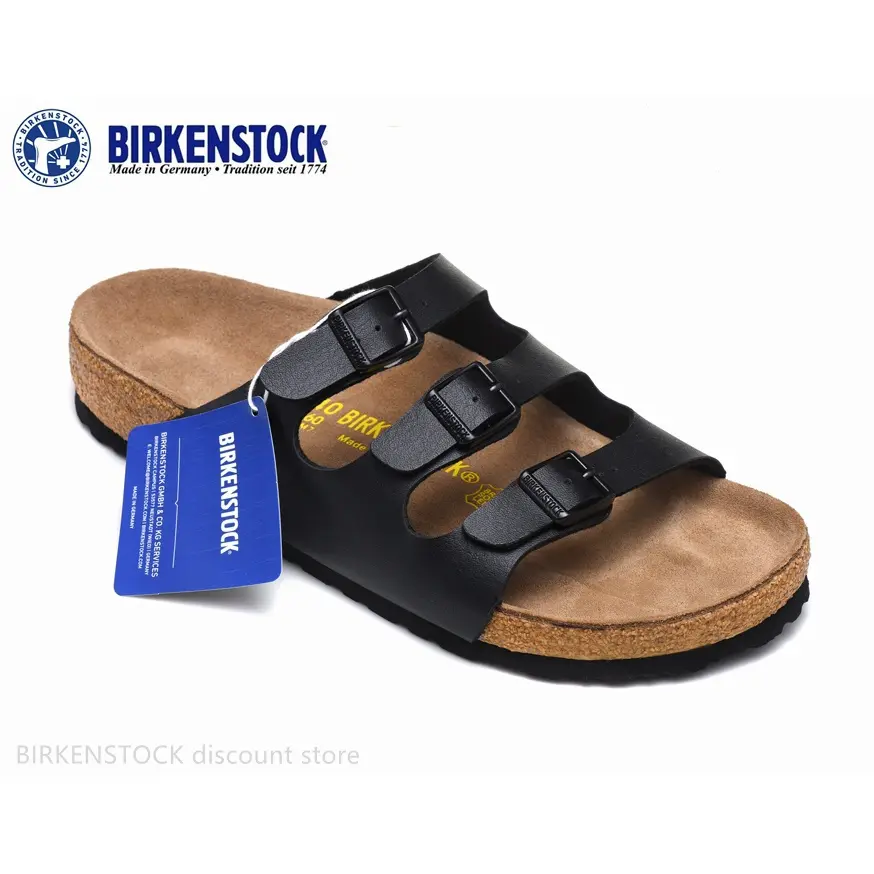 Birkenstocks Florida male/female classic cork matt black slippers 34-46