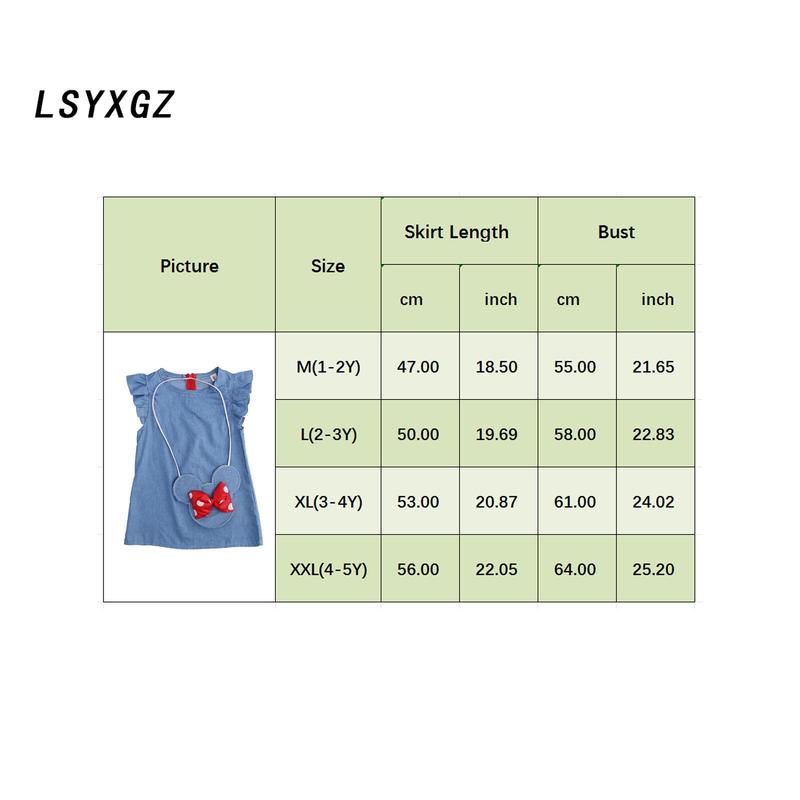 Product Introduction of Baby Girl Summer Flying Sleeve Denim Dress Bow with Mouse Bag Dresses 0