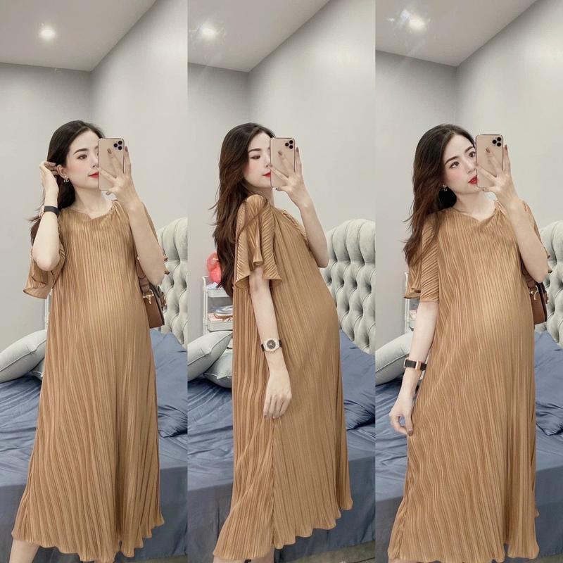 Váy Dập Ly Mặc Bầu Và Sau Sinh Free Size 40-75kg Đầm Bầu Váy Bầu