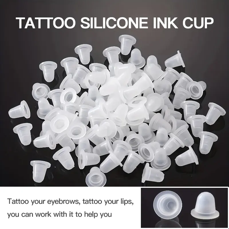 "Available" 100Pcs disposable tattoo ink cups S and L silicone permanent eyebrow tattoo cosmetic pigment containers